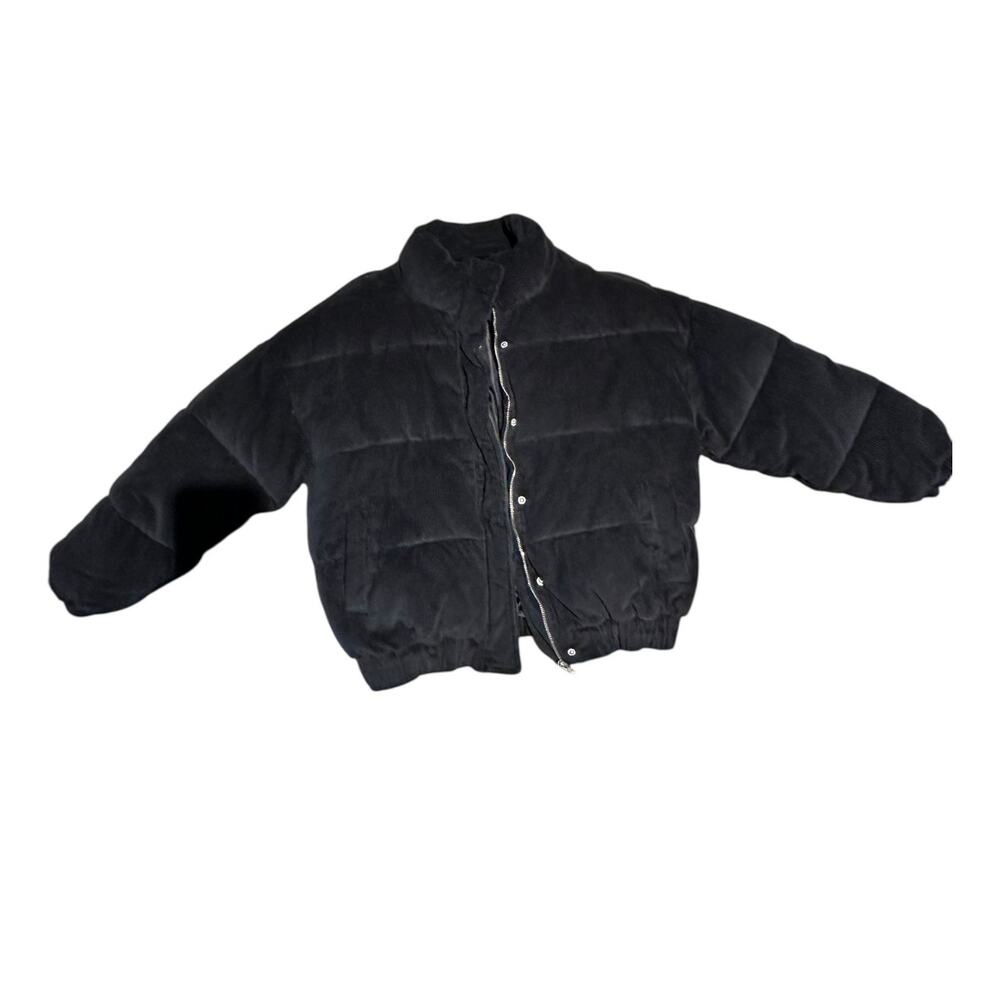 Forever 21 Corduroy Puffer Jacket Black Women Small Cropped Zip Up Coat